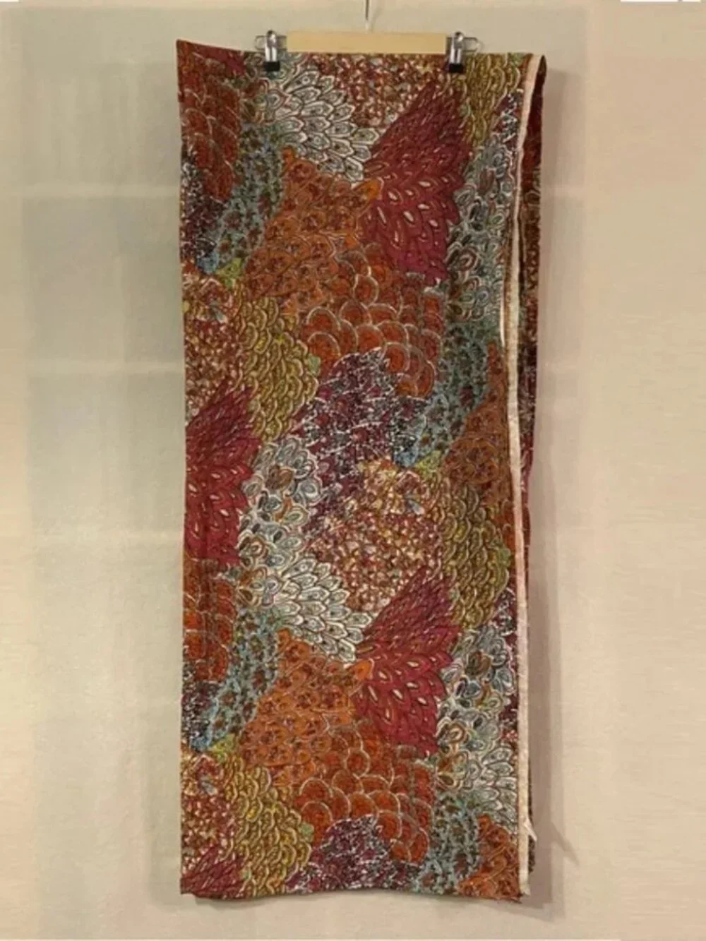 Anthropologie cotton pink orange feather print 84